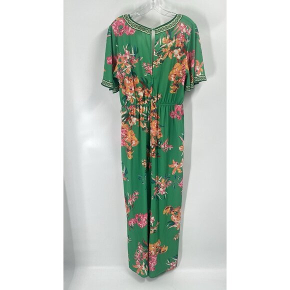 Flying Tomato Tropical Green Jumpsuit Short Sleeve Resort Beachy Sz Large - Picture 5 of 5